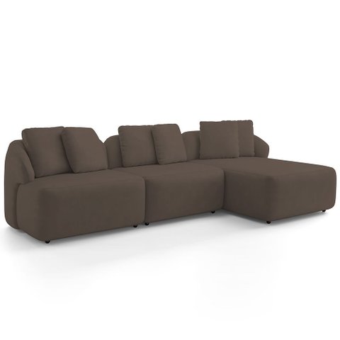 Sofá 4 Lugares com Chaise Direito Sala Living 288cm Arlo F04 Veludo Marrom Tc-12018- Lyam Decor