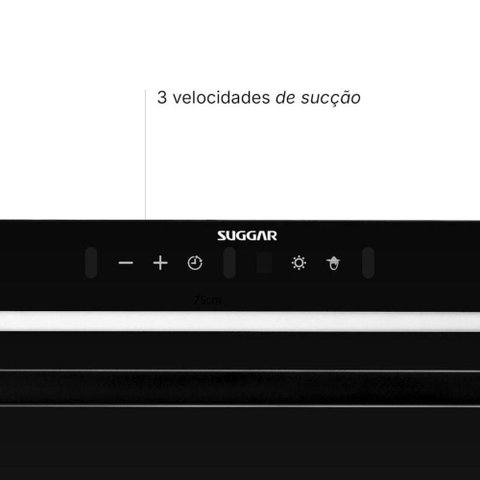 Coifa de Embutir Suggar Topázio TP9002PT 90cm Vidro Preto Painel Touch LED Exaustor e Depurador