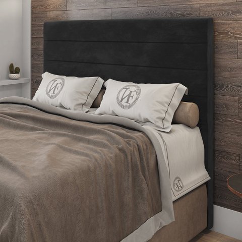 Cabeceira Casal Napoli 140cm Veludo Preto c/ Frame Italian Flex