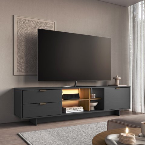 Rack para TV até 65 Polegadas 180cm com LED Aurora Mel/Grafite Yescasa