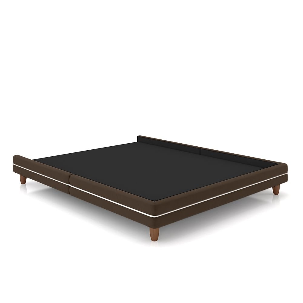 Cama Avulsa para Colchão Queen Torres Pés em Madeira Veludo Marrom G91 - Gran Belo