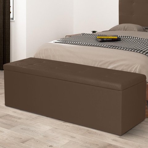 Calçadeira Baú Casal King 1,95m Berlim Suede Marrom Dal Poz Estofados