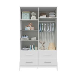 Guarda Roupa Infantil Peroba Guti Retro 4 Portas Liso Branco - 3