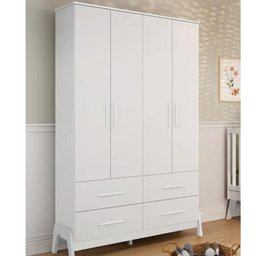 Guarda Roupa Infantil Peroba Guti Retro 4 Portas Liso Branco - 5