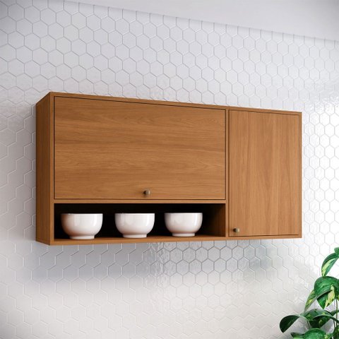 Armário Aéreo Cozinha 120 cm Venaly 2 Portas com Nicho Cinamomo - Henn