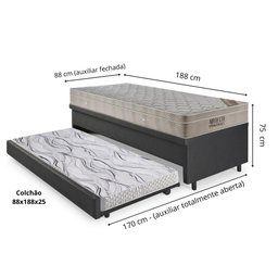 Bicama Box Baú 88x188 Courino Linho Preto com Colchão Airtech Ortobom - 2