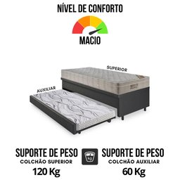 Bicama Box Baú 88x188 Courino Linho Preto com Colchão Airtech Ortobom - 7