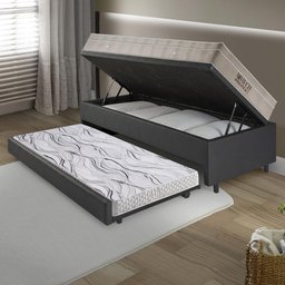 Bicama Box Baú 88x188 Courino Linho Preto com Colchão Airtech Ortobom - 3