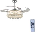 Ver imagem 1 de Ventilador Teto Retrátil Lustre Cristal Led Prata Controle Remoto