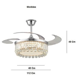 Ventilador Teto Retrátil Lustre Cristal Led Prata Controle Remoto - 6