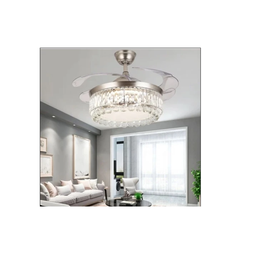 Ventilador Teto Retrátil Lustre Cristal Led Prata Controle Remoto - 4