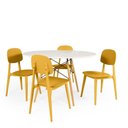 Ver imagem 1 de Conjunto Mesa de Jantar Redonda Eiffel Branca 120cm com 4 Cadeiras Itália - Amarelo