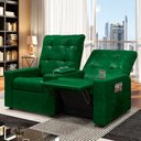 Ver imagem 2 de Poltrona de Cinema Reclinável 2 Lugares Baú Usb Mallie Fh9 Pu Verde Musgo - Mpozenato