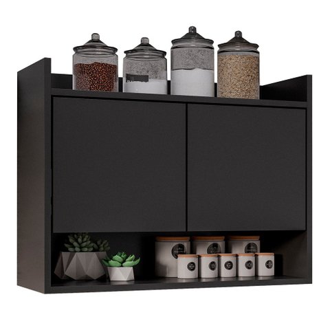 Armário de Cozinha Aéreo 71cm 2 Portas 1 Nicho Ceci M24 Preto - Mpozenato