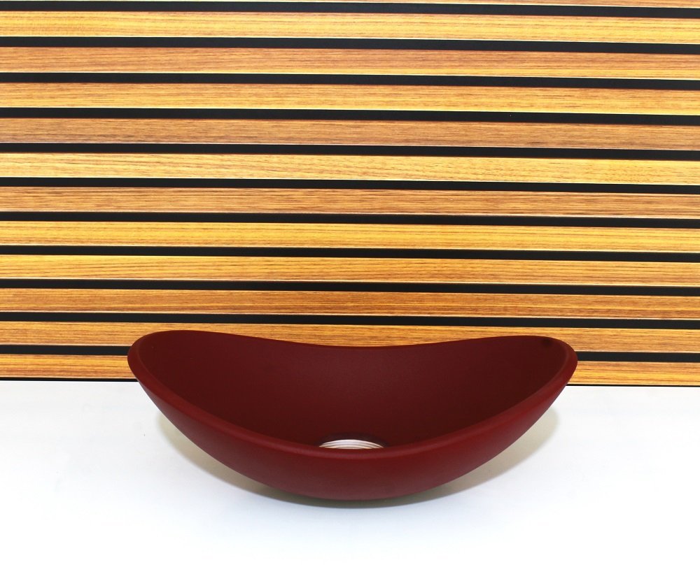 CUBA DE VIDRO OVAL 55CM VERMELHO FOSCO COM VALVULA - 1