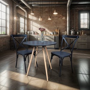 Conj Mesa Eames Dsw 70cm Redondo com 2 Cad Paris Tp Preto - Preto