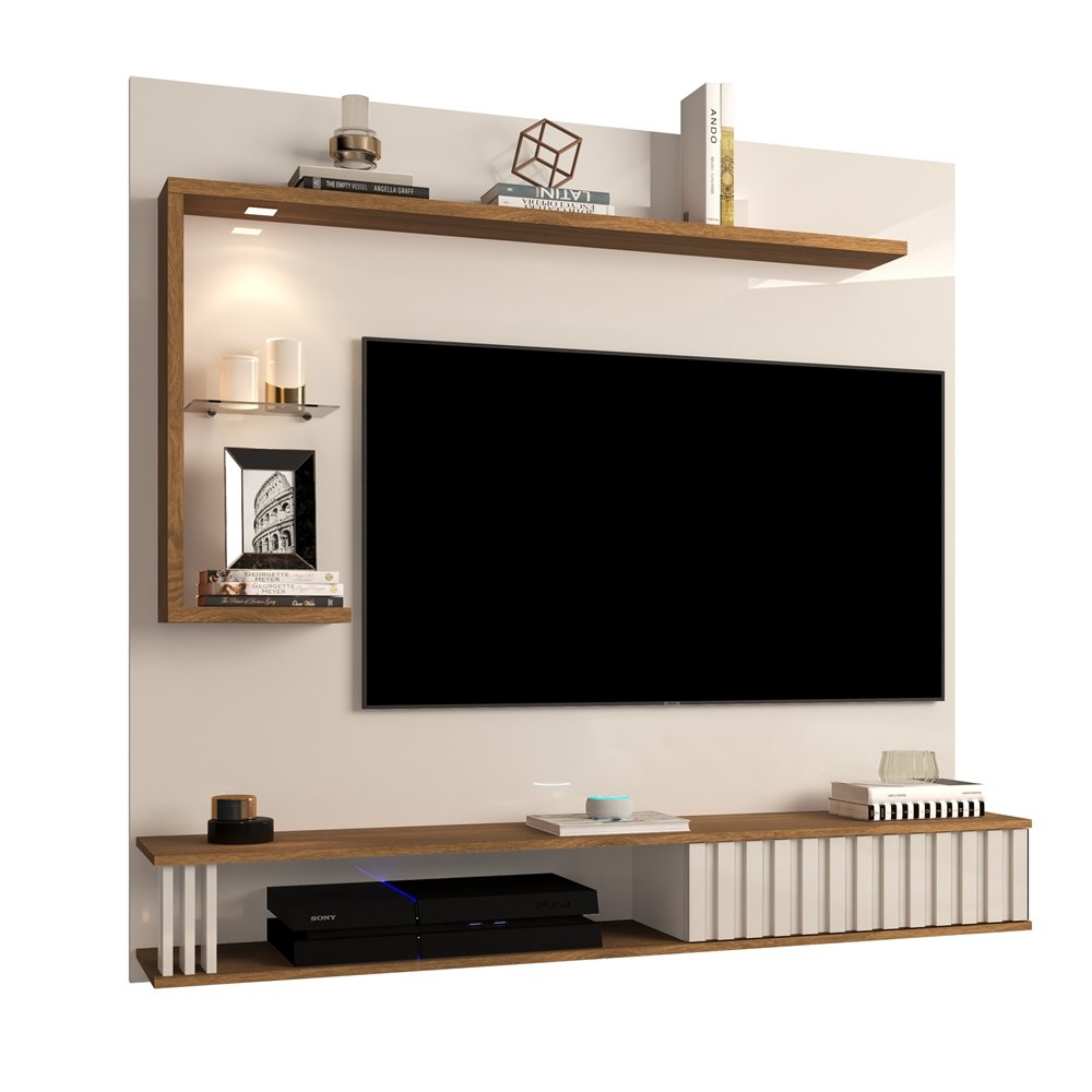 Painel Para TV Até 55" Allune Wood Giga - Off White /Freijó - 1