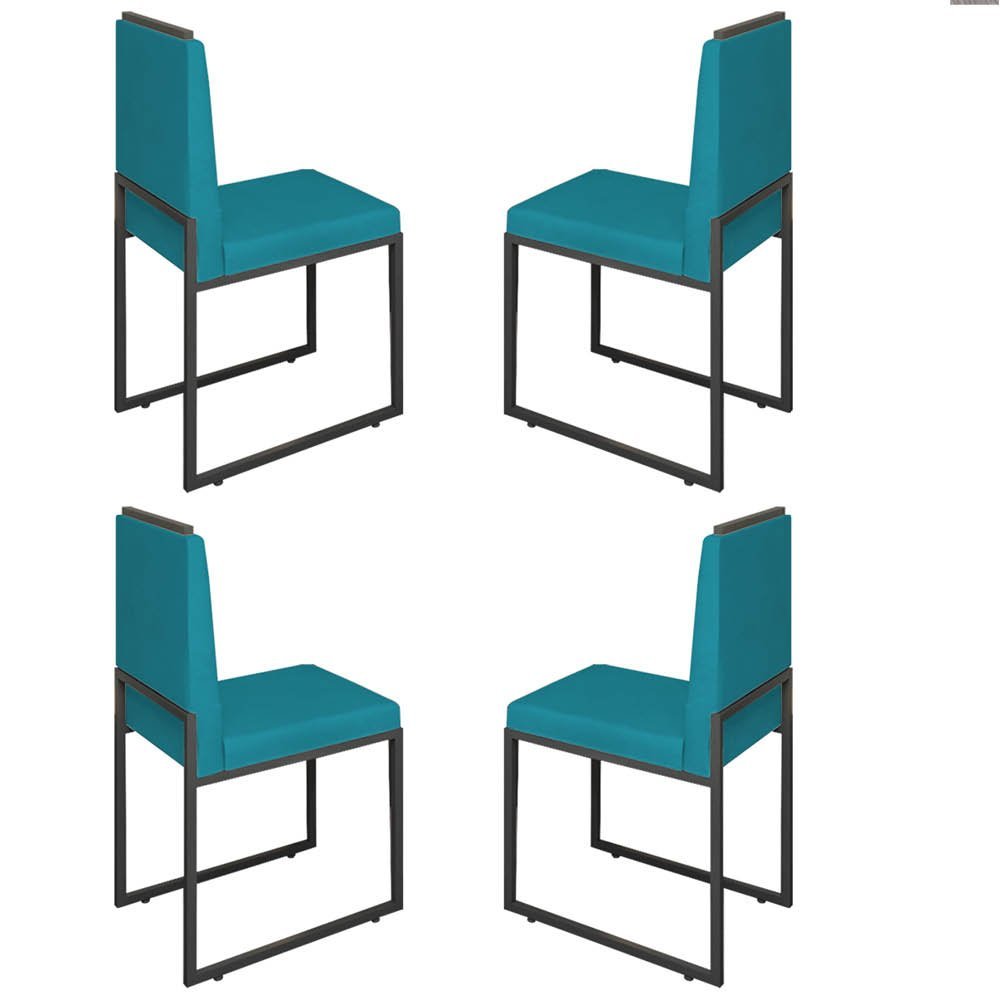 Conjunto Quatro Cadeiras Sala Jantar Barcelona Preto/veludo:azul Turquesa