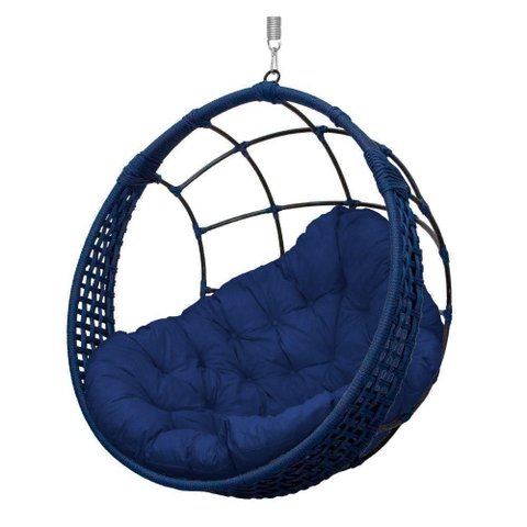 Cadeira Balanço Ninho Suspenso em Corda Náutica Luxo Azul/azul