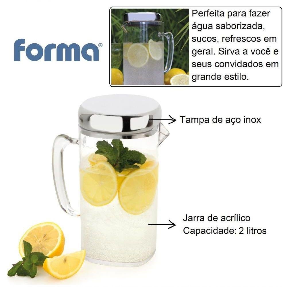 Jarra de Suco 2 Litros com Tampa Inox Água Saborizada Servir Mesa Refresco Bebidas Drinks Grande - 7