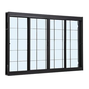 Janela de Correr 04 Folhas Aço Preta com Grade Quadriculada - 100x150