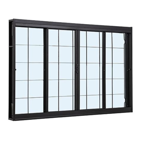 Janela de Correr 04 Folhas Aço Preta com Grade Quadriculada - 100x150