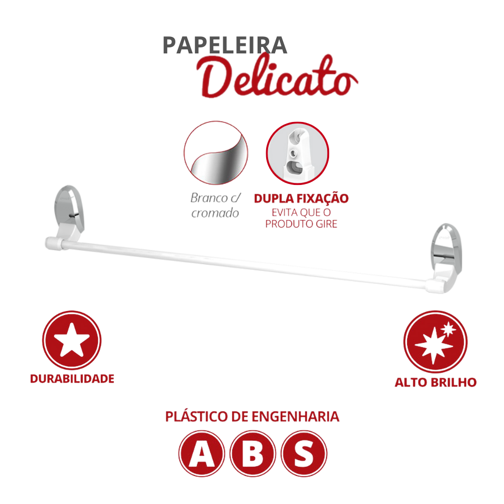 Porta Toalha para Banheiro Linha Delicato Cor Branco e Cromado Durín - 2