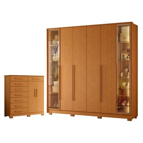 Guarda Roupa Napoli com 6 Portas Bronze Cinamomo e Cômoda Verona Cinamomo - Móveis Albatroz