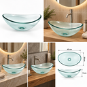 Ver imagem 5 de Cuba de Apoio Vidro Incolor Modelo Canoa 10mm 43x28x11cm para Banheiro Lavabo