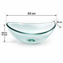 Ver imagem 4 de Cuba de Apoio Vidro Incolor Modelo Canoa 10mm 43x28x11cm para Banheiro Lavabo