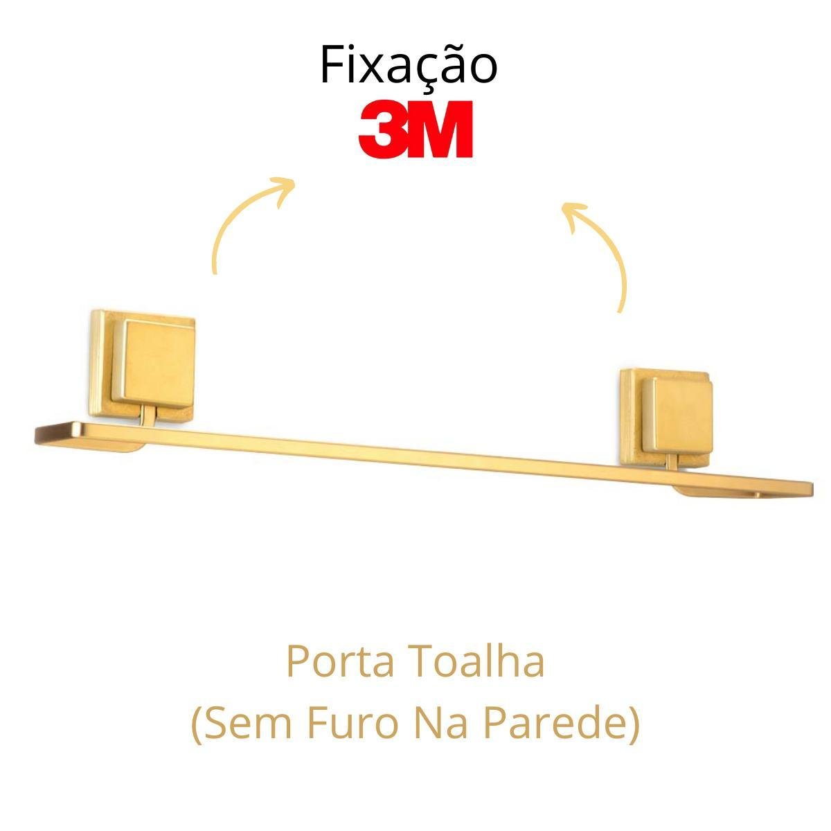 Porta Toalha de Banho Rosto Dourado Fosco Fixação sem Furo - 1