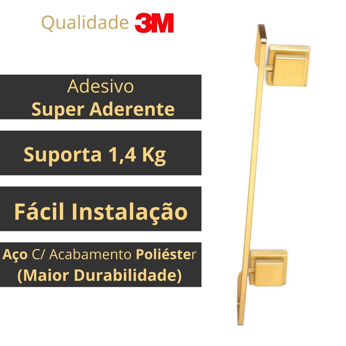 Porta Toalha de Banho Rosto Dourado Fosco Fixação sem Furo - 3