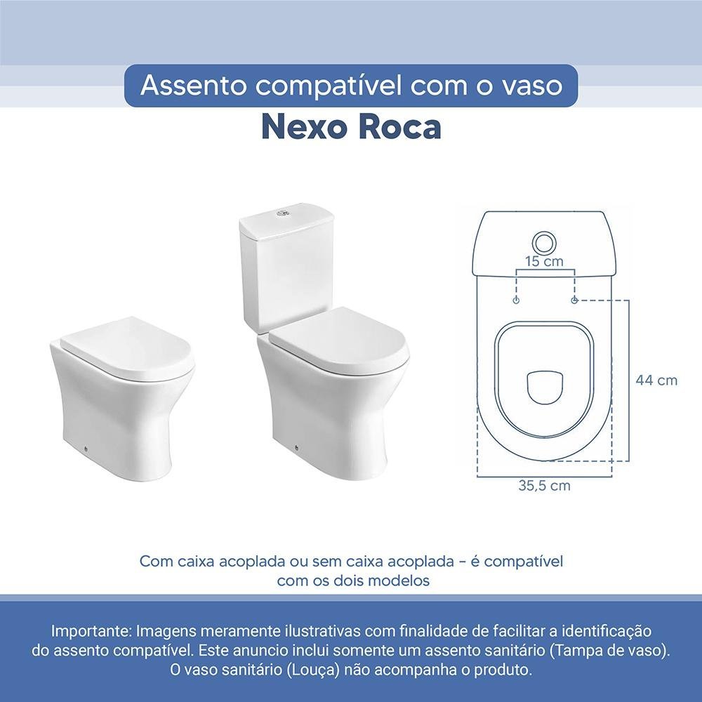 Assento Sanitário Tampa de Vaso Branco Resina Poliester Nexo para Bacia Roca - 3