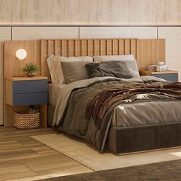 Cabeceira Olinda com Mesa de Apoio Nature/titanium - Móveis Albatroz - 1 Cabeceira Olinda com Mesa de Apoio Nature/titanium - Móveis Albatroz - 1