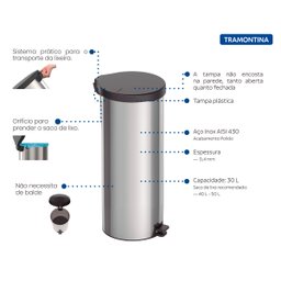 Lixeira Inox com Pedal 30 Litros New Tramontina com Tampa Plástica - 5