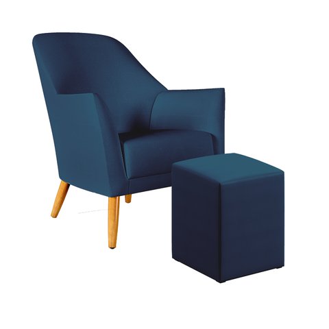 Poltrona Orion com Puff Izar Suede Azul Marinho Aradecor