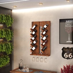 Kit 04 Adegas De Parede Kansas Madeira Maciça 10 Garrafas Suporte Para Taças W02 Imbuia - Lyam - 2
