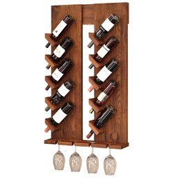 Kit 04 Adegas De Parede Kansas Madeira Maciça 10 Garrafas Suporte Para Taças W02 Imbuia - Lyam - 3