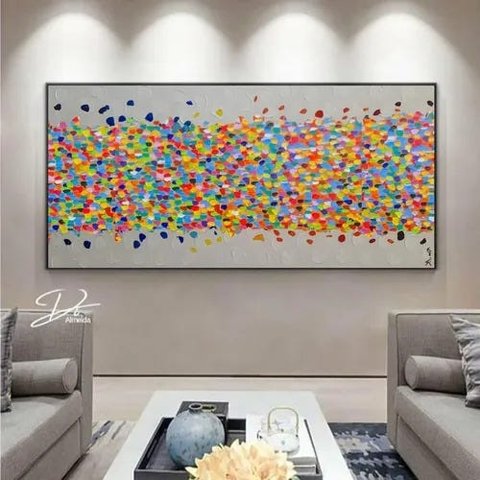 Quadro Tela Abstrato Sala Pintado a Mao Horizontal Pintura