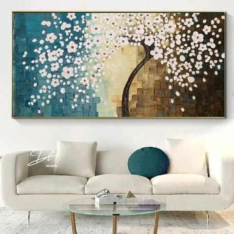 Quadro De Flores Arvore Moderno Horizontal Colorido