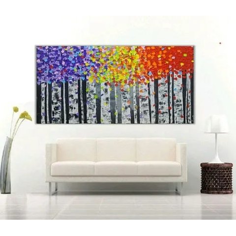 Quadro Tela Abstrato Original Pintado A Mão Colorido