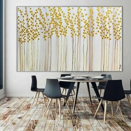 Quadro Grande Moderno Pintado Mão Abstrato Dourado Original - 2