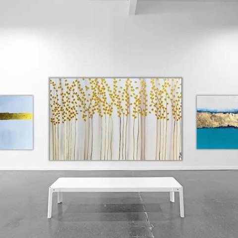 Quadro Grande Moderno Pintado Mão Abstrato Dourado Original