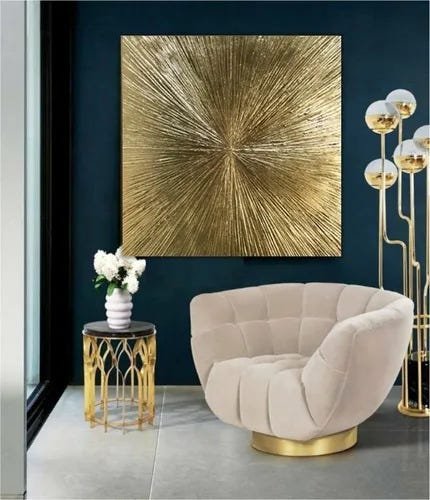 Quadro Abstrato Moderno Pintado Ouro Dourado Sala Original