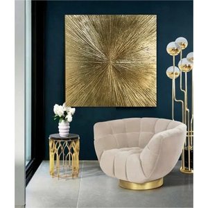 Quadro Abstrato Moderno Pintado Ouro Dourado Sala Original