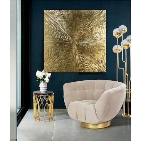 Quadro Abstrato Moderno Pintado Ouro Dourado Sala Original