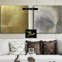 Quadro Abstrato Moderno Pintado Ouro Dourado Sala Original - 3