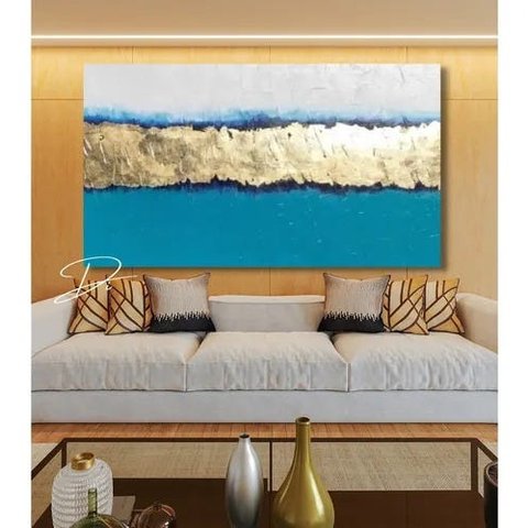 Quadro Moderno Pintado A Mão Abstrato Para Sala