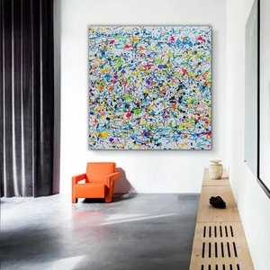 Quadro Pintado A Mão - Pollock Colorido