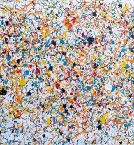 Quadro Abstrato Para Sala Hall - Pollock Branco Colorido - 3